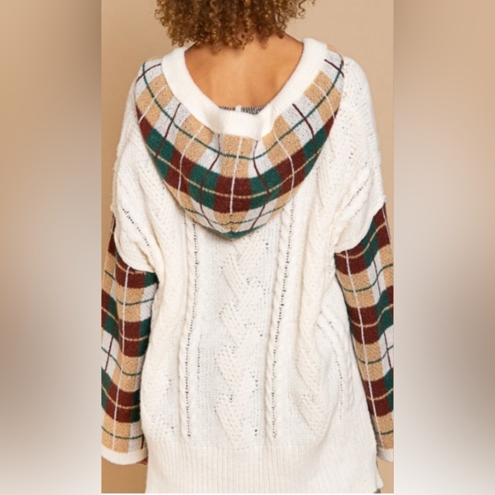 POL Plaid Spliced Hooded Sweater (Size M) BRAND NEW - Picture 3 of 7